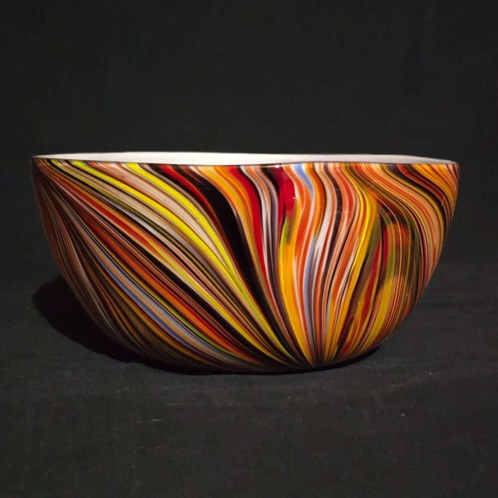 Missoni Handblown Art Glass Bowl - Multi Color Swirl to White